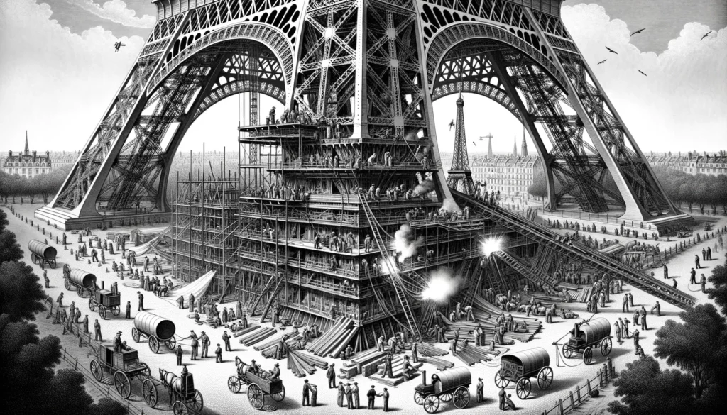 illustration of the construction of the Eiffel Tower 

