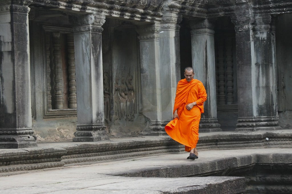 Monk Walking at Angkor Wat